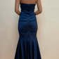 Vintage Mermaid Sweetheart Neck Beaded Navy Blue Satin Prom Dress Evening Dress SH2077