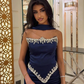 Navy Blue Sheath Strapless Exquisite Beaded Satin Prom Dress Evening Dress SH5397