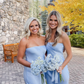 Simple Baby Blue Sheath Strapless Satin Long Bridesmaid Dress Evening Dress SH2831