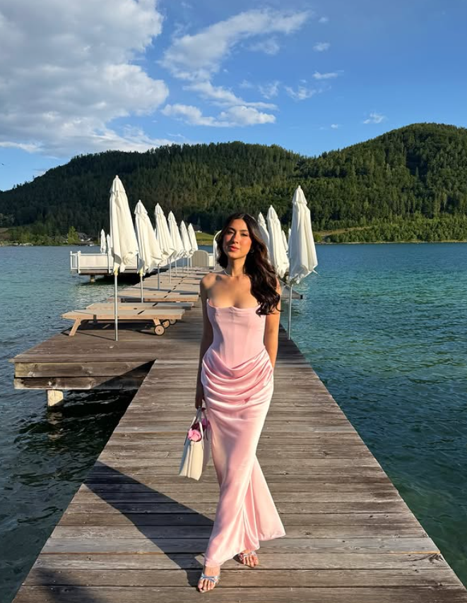 Pink Mermaid Strapless Corset Satin Prom Dress Vacation Dress SH6252
