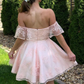 Off Shoulder Short Pink Lace Graduation Homecoming Dresses ,Prom Dresses SH590