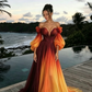 Unique A Line Long Sleeve Orange Ombre Chiffon Prom Dress Evening Dress SH2363