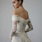 Stylish Mermaid Long Sleeve V Neck White Lace Tulle Wedding Dress with Slit SH8914
