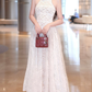 Elegant White A Line Round Neck Lace Long Prom Dress Evening Dress SH1851