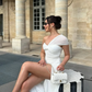 Flowy White Sheath One Shoulder Chiffon Slit Long Prom Dress Party Dress SH6425