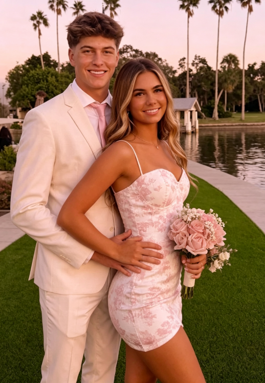 Stylish Sheath Spaghetti Straps Pink Floral Printed Sequins Short Homecoming Dress SH7489
