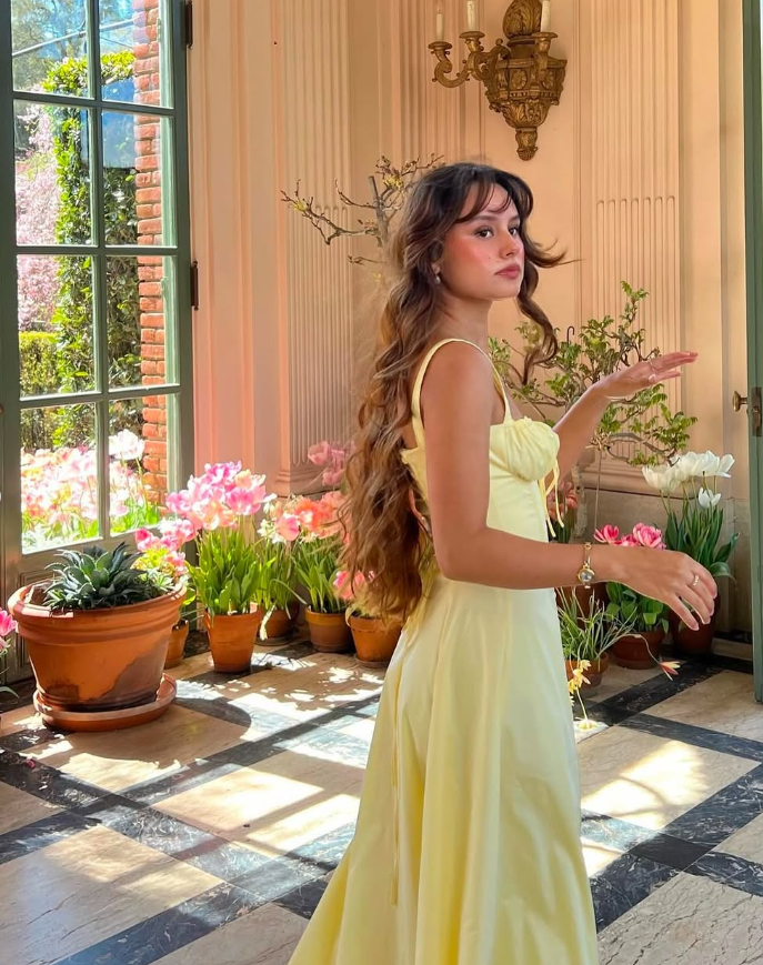 Simple A Line Spaghetti Strap Light Yellow Satin Long Prom Dress Evening Dress SH2391