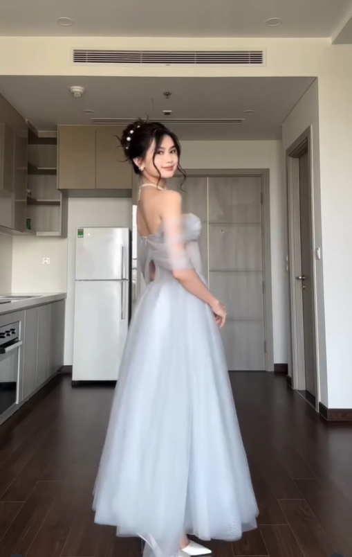 Grey A Line Off the Shoulder Rhinestone Tulle Prom Dress Wedding Guest Dress SH4745