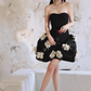 Black Sexy A Line Sweetheart Neck White Appliques Satin Short Homecoming Dress Cocktail Dress SH3575