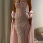 Pink Sheath Strapless Exquisite Rhinestone Tulle Long Prom Dress Evening Dress SH4625