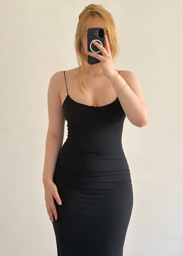 Simple Sheath Spaghetti Strap Black Satin Prom Dress Evening Dress SH6894