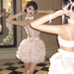 Pink Sequin A Line Spaghetti Strap Layered Organza Short Homecoming Dress Birthday Dress SH3642