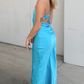 Strapless Light Blue Long Prom Dress Party Evening Gown SH1041