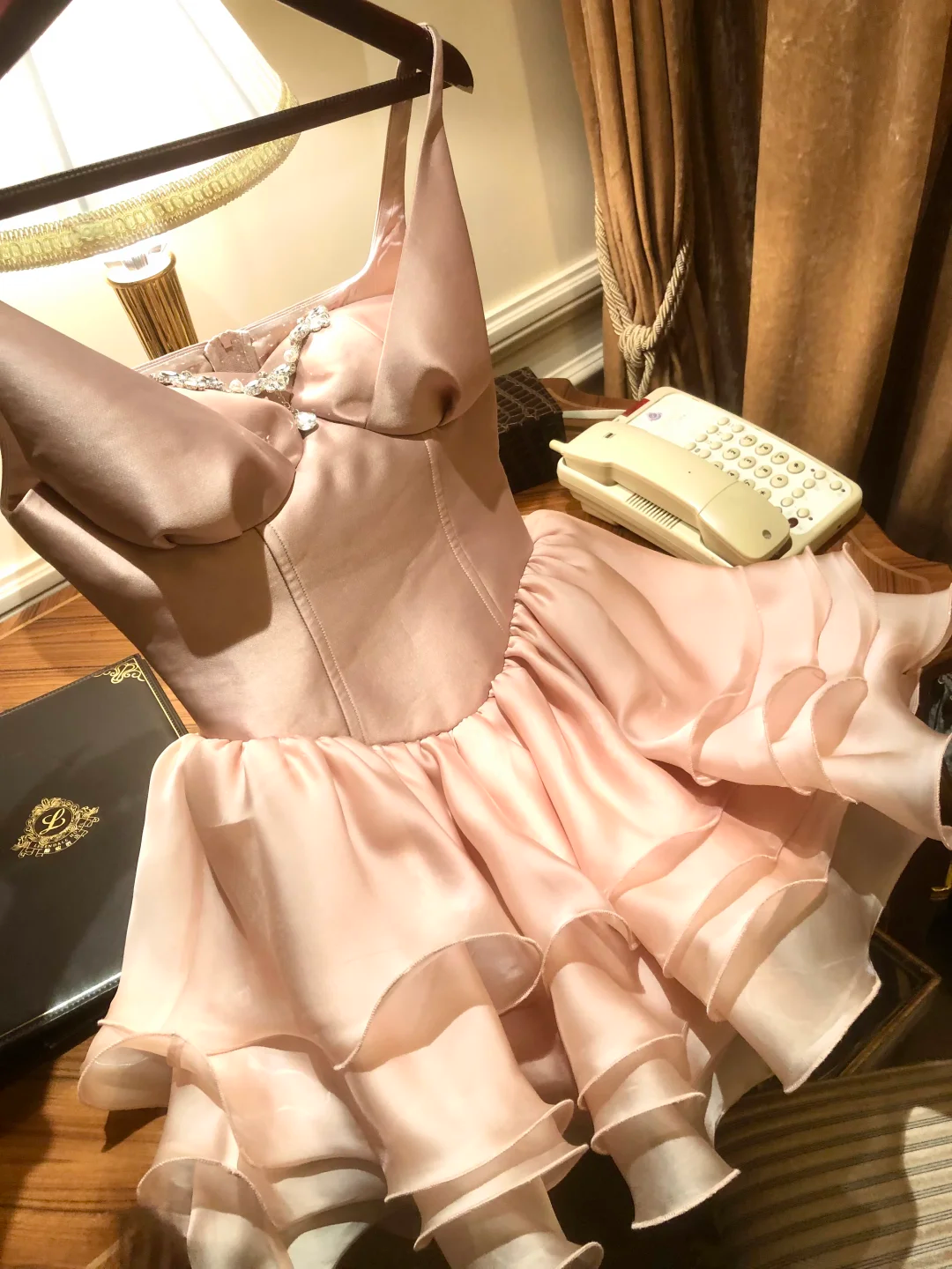 Princess A Line Straps Pink Satin Layered Chiffon Short Prom Dress Homecoming Dress SH7182