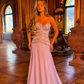 Stunning Lilac A Line Strapless Layered Beaded Chiffon Long Prom Dress SH5340