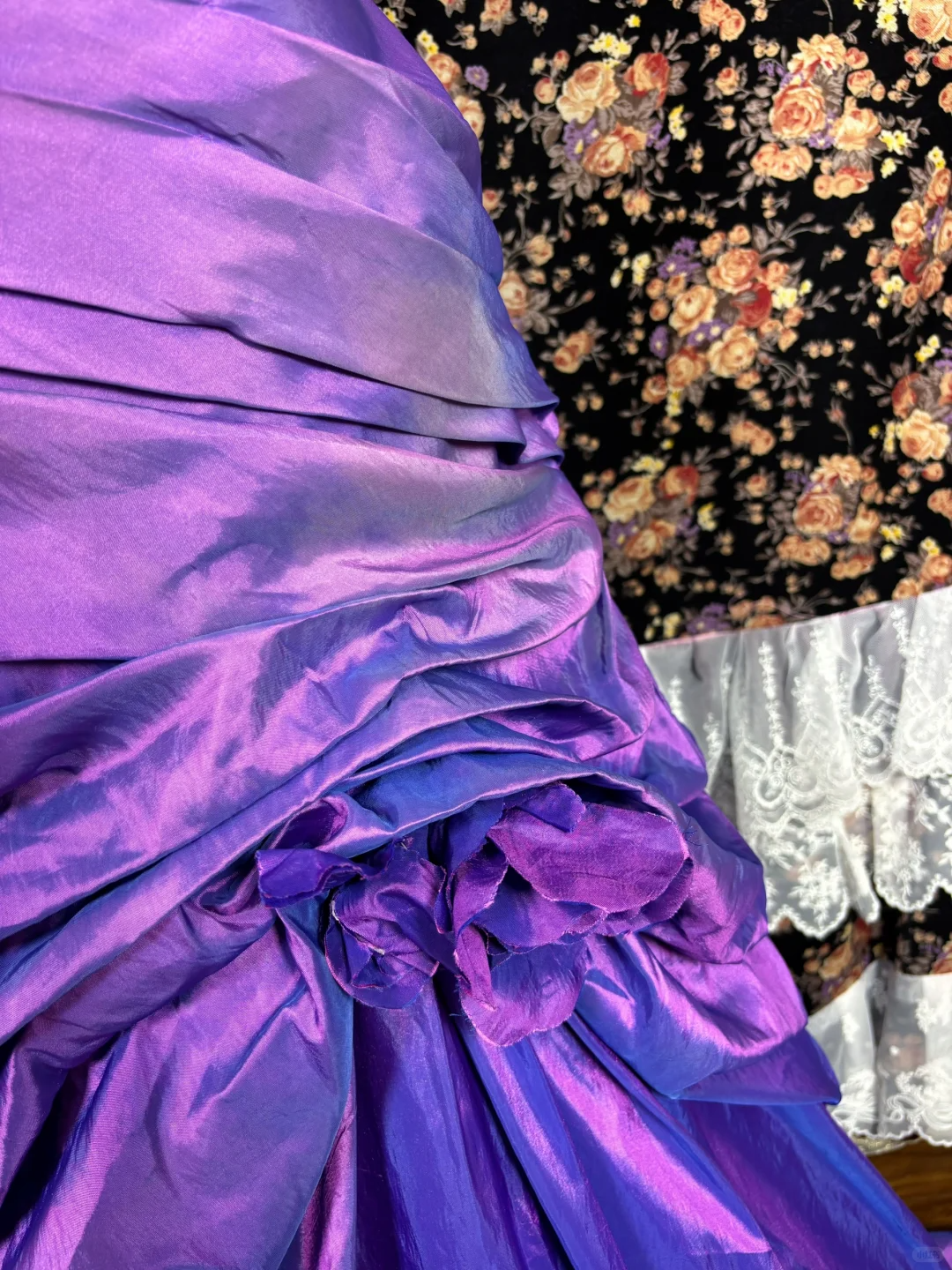 Vintage Purple Floral Beaded Pleated Satin Prom Dress Party Evening Dress SH5696