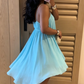 Blue A Line Halter Flowy Chiffon Short Homecoming Dress Outfits SH5742