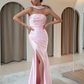 Romantic Mermaid Strapless Satin Slit Prom Dress Party Evening Dress SH5710