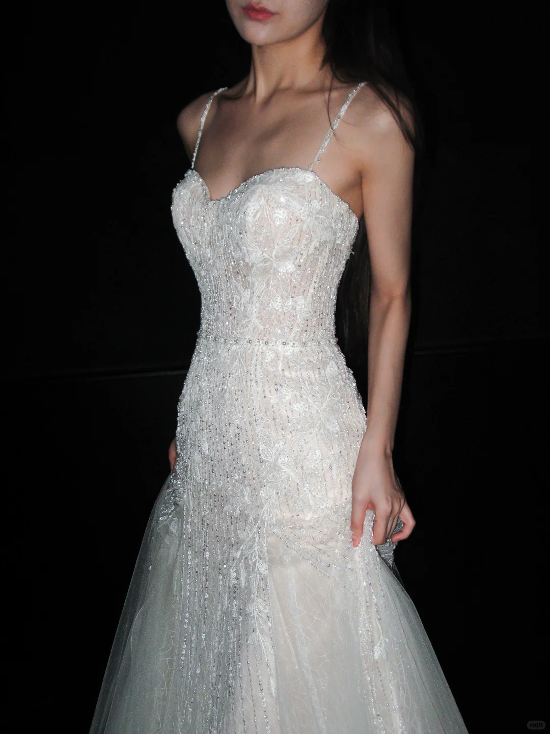 Fairy A Line Spaghetti Strap White Beaded Sequin Tulle Long Wedding Dress SH8916