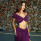 Purple Two Piece A Line V Neck Satin Long Prom Dress Evening Dress SH8953