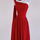 Flowy Red A Line One Shoulder Chiffon Long Prom Dress Party Dress SH4364
