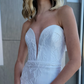 Elegant Mermaid Sweetheart Neck White Print Satin Long Wedding Dress SH7111