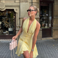 Yellow A Line V Neck Lace Chiffon Short Prom Dress Homecoming Dress SH7172