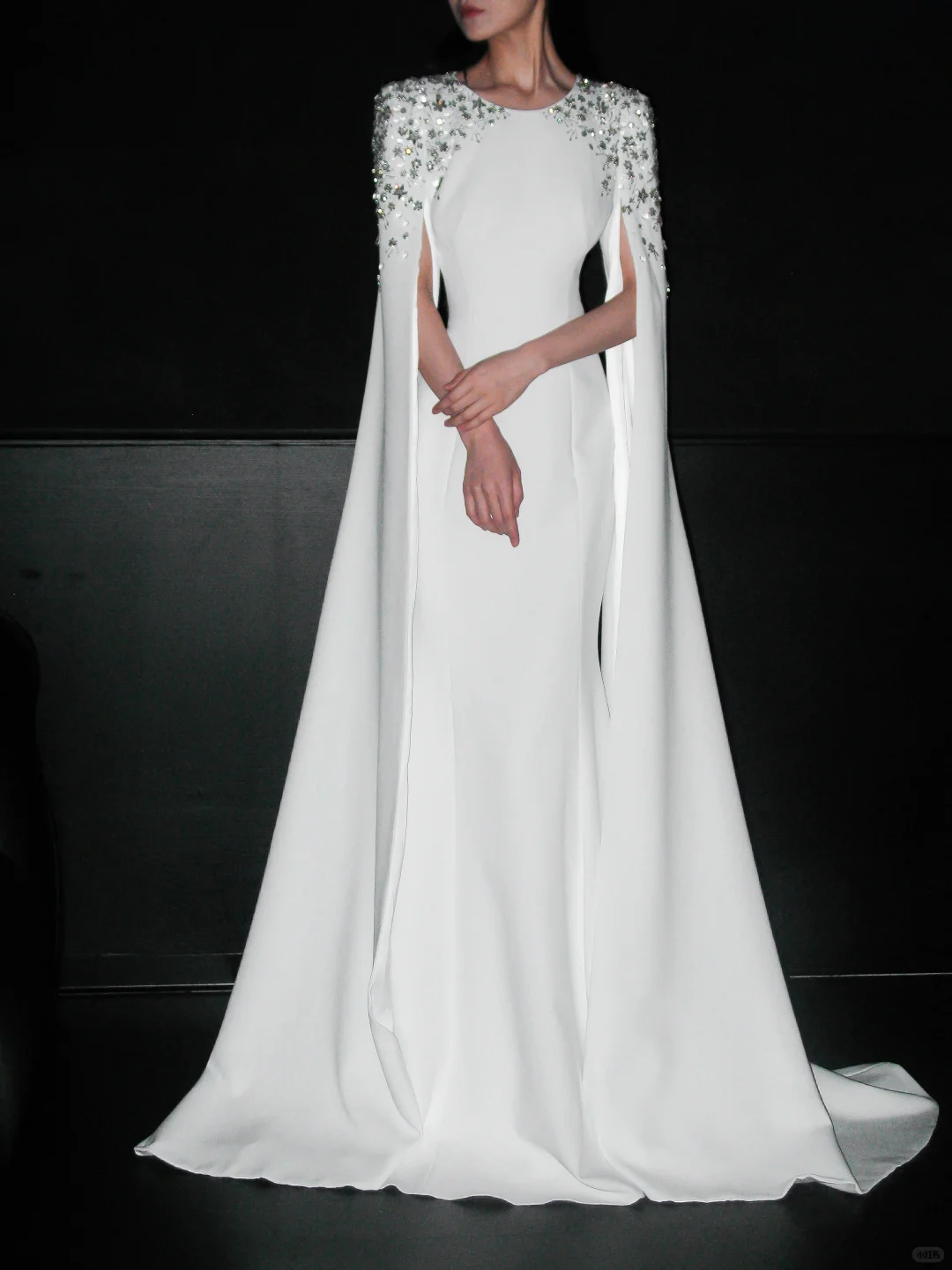 Elegant Mermaid Long Sleeve Beaded Satin Wedding Dress SH5866