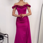 Hot Pink Mermaid Off the Shoulder Floral Satin Prom Dress Party Dress SH4842