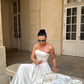 Simple White A Line Strapless Corset Satin Prom Dress Evening Dress SH6603