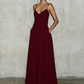 Light Pink Simple A Line Spaghetti Strap Satin Long Prom Dress Evening Dress SH3817