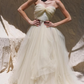 Unique Apricot A Line Sweetheart Neck Flowy Tulle Wedding Dress SH6177