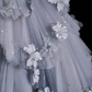 Unique A Line Long Sleeve Flower Tiered Tulle Long Party Dress Evening Dress Ball Gown SH2815