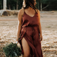 Simple V-neck Spaghetti Strap Column With Side Slit Long Bridesmaid Dresses SH5590