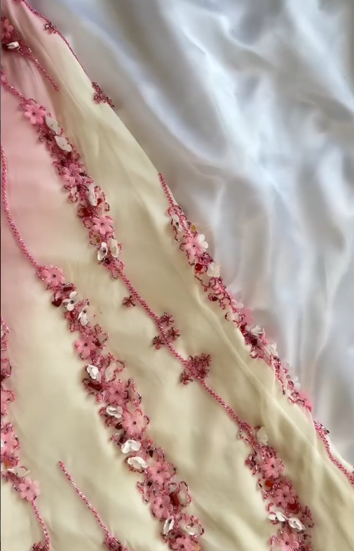 Vintage Pink Ombre Exquisite Floral Beaded Chiffon Long Prom Dress SH5456