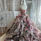 Vintage Leopard Print Ball Gown Strapless 3D Floral Layered Tulle Prom Dress Sweet 16 Dress SH5785