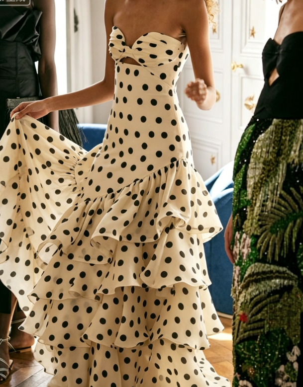 Classic Polka Dot A Line Sweetheart Neck Layered Chiffon Prom Dress SH5428