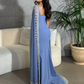 Sparkly  Blue Evening Dresses Cape Long Mermaid Prom Dress Formal Evening Dress Wedding Dress SH945