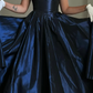 Vintage Navy Blue A Line V Neck Satin Prom Dress Evening Dress Date Dress SH5640