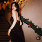 Shiny Black A Line Halter Sequin Short Prom Dress Homecoming Dress SH4374