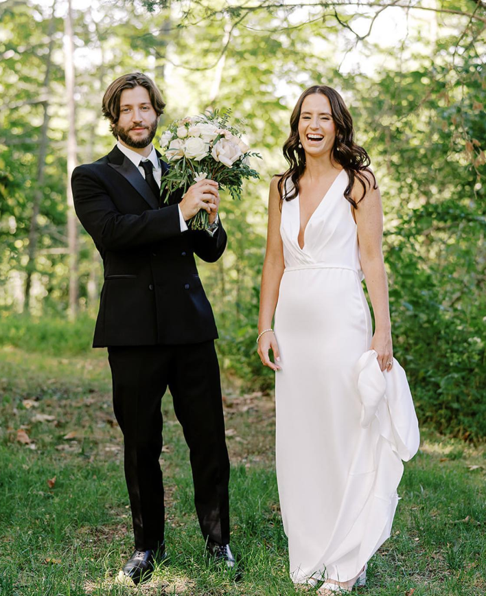 Simple Sheath V Neck White Satin Open Back Wedding Dresses SH4705