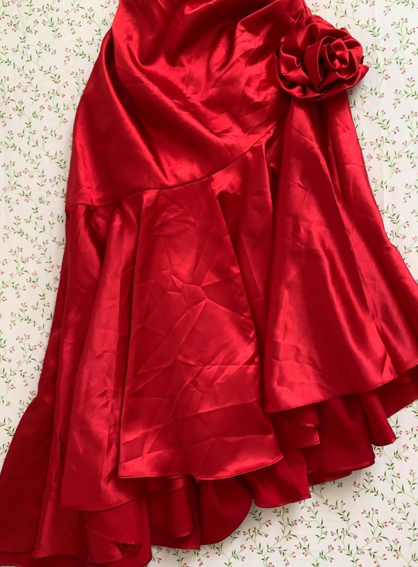 Vintage Mermaid Strapless Red Satin Prom Dress Party Dress SH7414