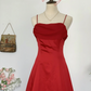 Vintage Red Simple A Line Spaghetti Strap Chiffon Satin Prom Dress Outfits SH4953