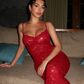 Sexy Red Sheath Spaghetti Strap Lace Long Prom Dress Evening Dress SH1852