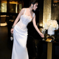 Sexy Mermaid Spaghetti Strap Lace Satin Long Prom Dress Evening Dress SH4668