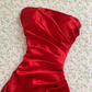 Vintage Mermaid Strapless Red Satin Prom Dress Party Dress SH7414