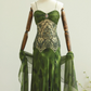 Green A Line Spaghetti Strap Beaded Chiffon Prom Dress 18th Birthday Dress SH3898