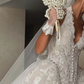 Elegant Exquisite Rhinestone Ball Gown Halter White Lace Tulle Long Wedding Dress SH4937
