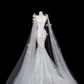 Butterfly Exquisite Flowy Mermaid Beaded Sequin White Tulle Long Prom Dress Party Dress SH3493