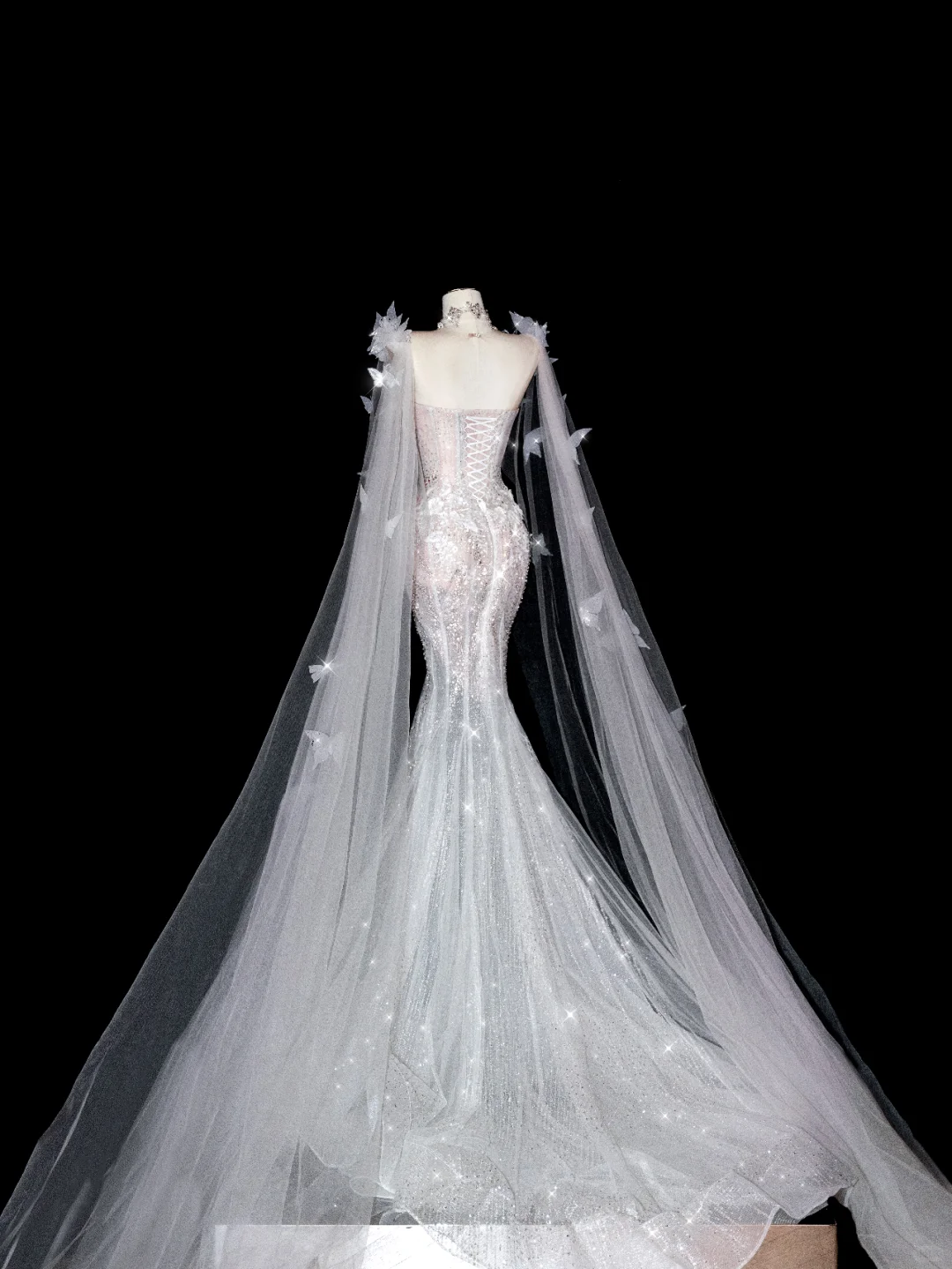 Butterfly Exquisite Flowy Mermaid Beaded Sequin White Tulle Long Prom Dress Party Dress SH3493